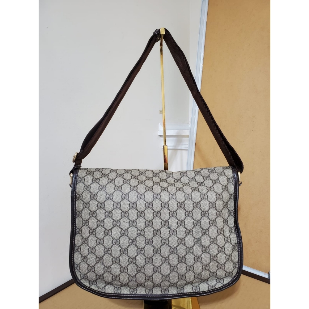 Gucci GG Plus Monogram Double Buckle Flap Messenger Bag - Picture 2 of 11
